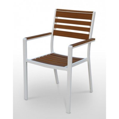 Sillón armazón aluminio blanco 38x19, asiento, respaldo y brazos madera Polywood LANZAROTE