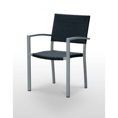 Sillón estructura aluminio gris asiento respaldo tejido rattan BERLÍN RATTAN